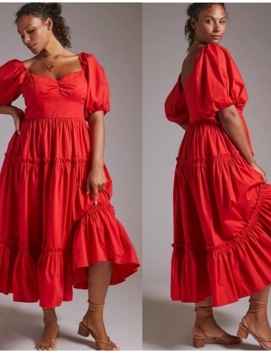 Anthropologie Dresses & Skirts - Anthropologie Atsu Size 14 Red Off-The-Shoulder Poplin Midi Dress Scarlet Night